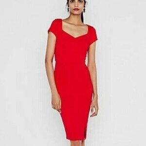 🌹NWOT Express Ribbed Puff Shoulder Sweetheart Midi Dress